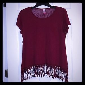 Fringed scoop neck tee